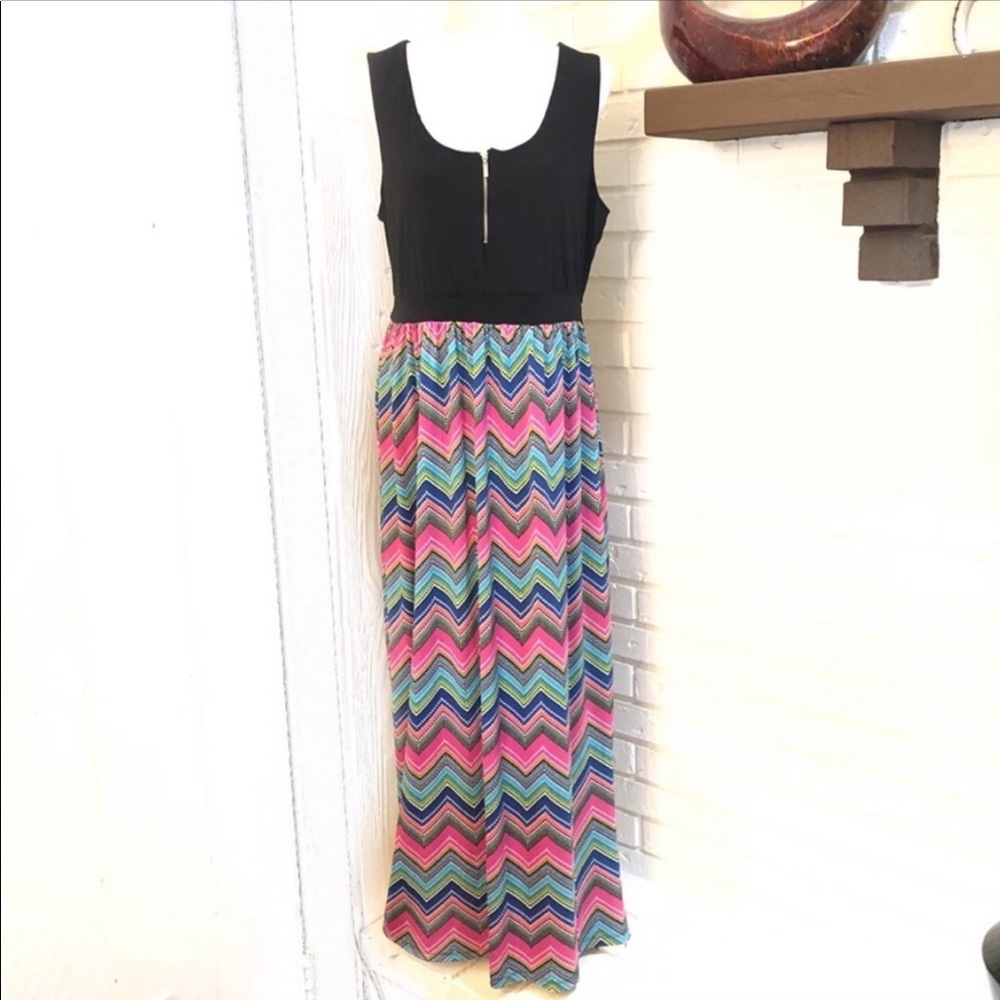 NY Collection Chevron Maxi Dress, Size L